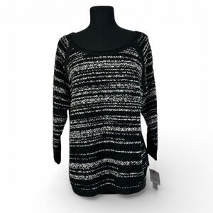 Liz Claiborne Black and White Striped Women's Sweater L